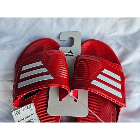 NWoB Adidas Alphabounce Slide 2.0 Sandals Slides Red White Stripes Men's 13 - Picture 5 of 7